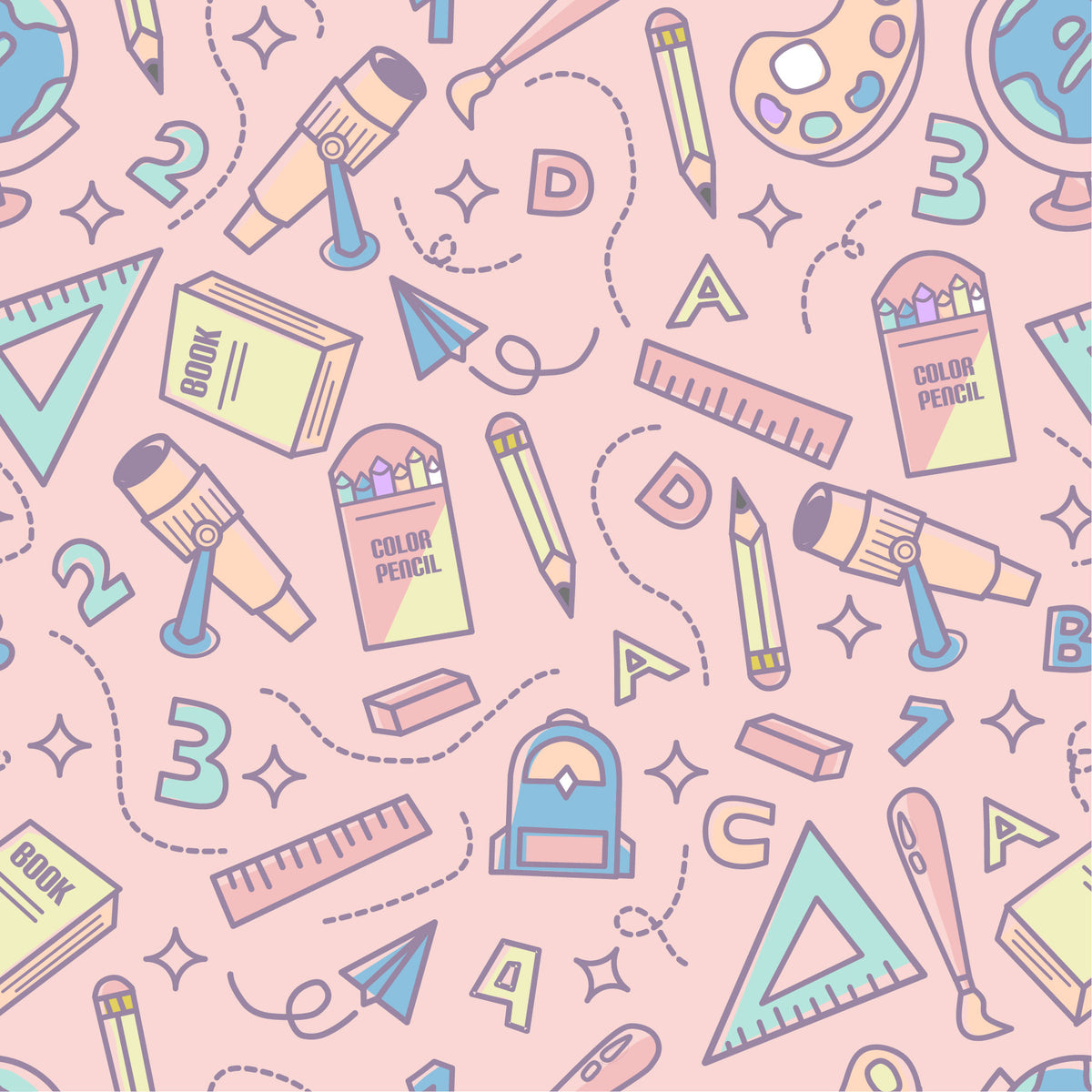 Back to School - School Supplies with Pastel Pink Background Pattern Adhesive Vinyl