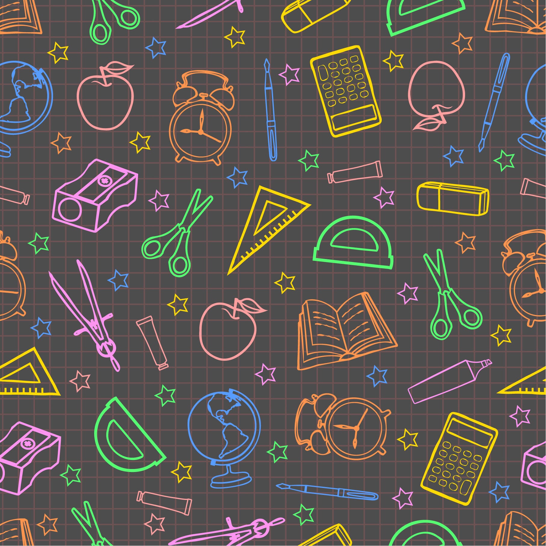 Back to School - School Supplies on Dark Graph Paper Print Pattern Adhesive Vinyl Back to School - School Supplies on Dark Graph Paper Print Pattern Adhesive Vinyl