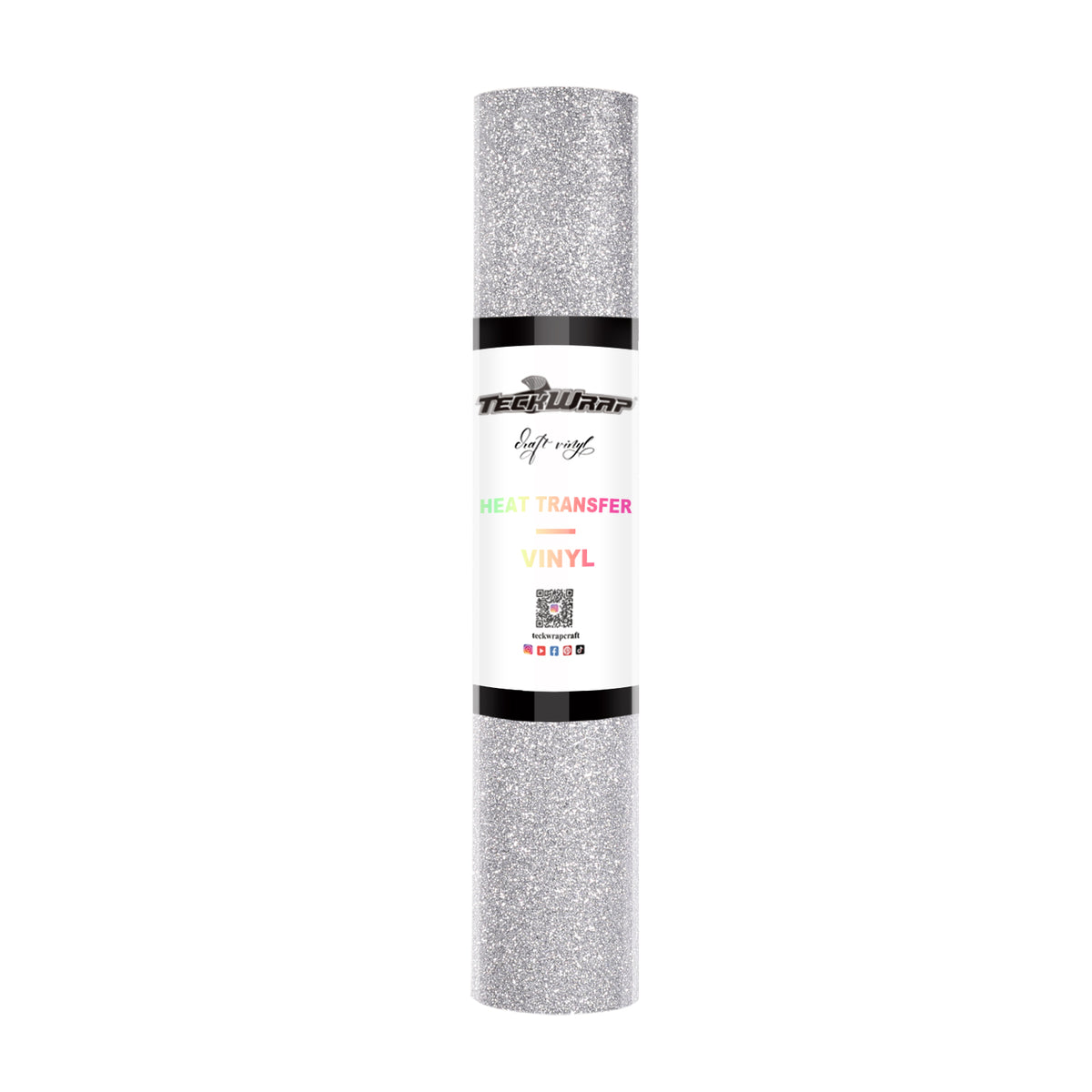 Teckwrap Glitter Heat Transfer Vinyl - Silver | Durable & Sparkling Designs for Tees, Hoodies, Hats, and More!