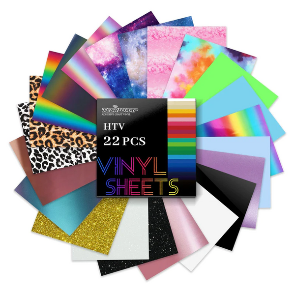 50 Pack HTV Heat Transfer Vinyl Bundle, 12x10 48 Iron on Vinyl for Cricut Sheets with 2 Teflon Sheet, 28 Assorted Colors for Clothing T-Shirt