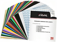 XVinyl Permanent Adhesive Vinyl Sheets Multi Color Starter Pack for DIY Stickers Mugs Tumbler Ceramic Home Decor Using Cricut Silhouette Cameo Cutters (50-12" x 12" Sheets)