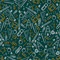 Back to School - School supplies with Dark Green background pattern Adhesive Vinyl