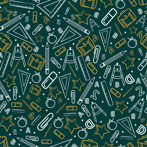 Craft HTV Back to School - School supplies with Dark Green background Pattern