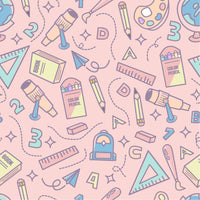 Back to School - School Supplies with Pastel Pink Background Pattern Adhesive Vinyl