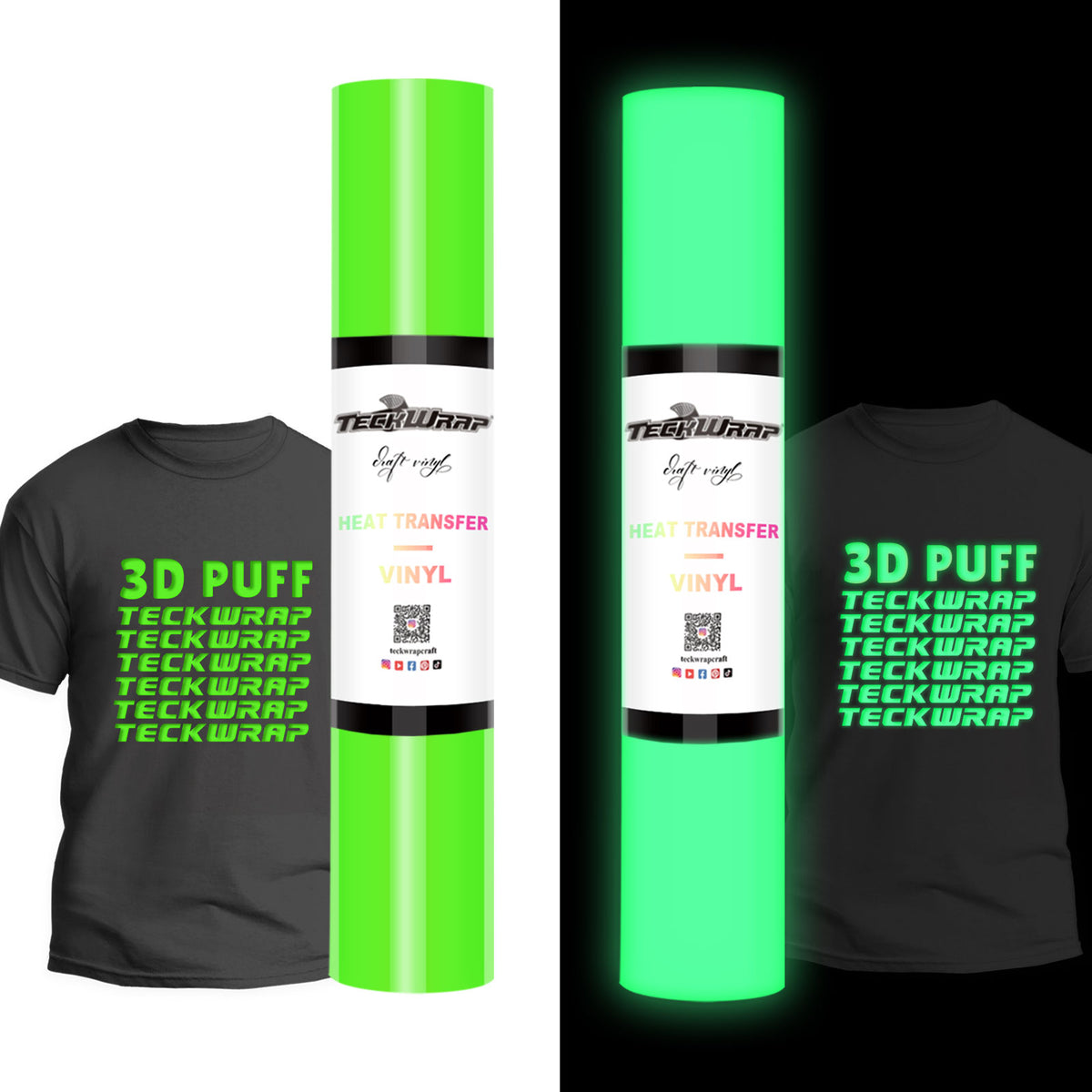 Teckwrap Glow in the Dark Puff HTV - Neon Green | Illuminate Your Designs