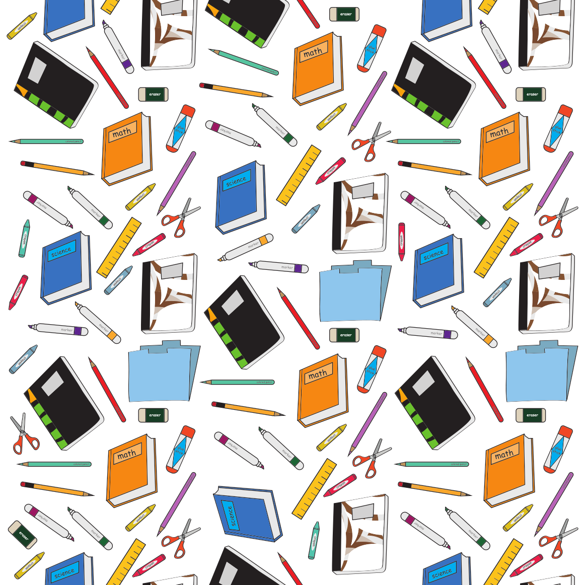 Craft HTV  Back to School - School Supplies in White Background  Pattern