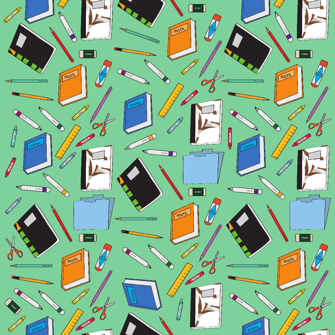 Craft HTV Back to School - School Supplies in Mint Background Pattern