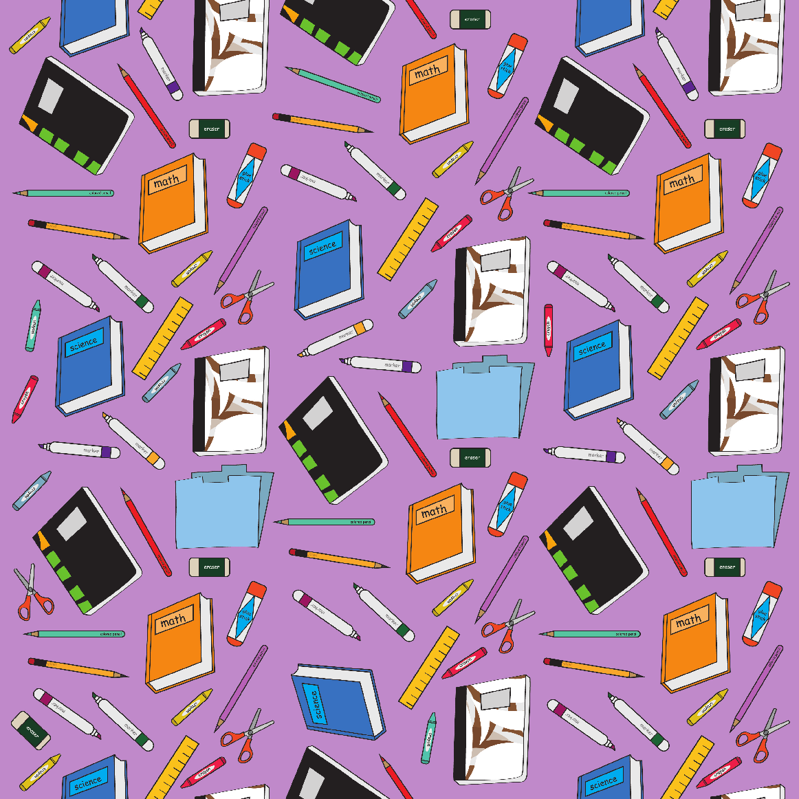 Craft HTV  Back to School - School Supplies in Purple Background  Pattern