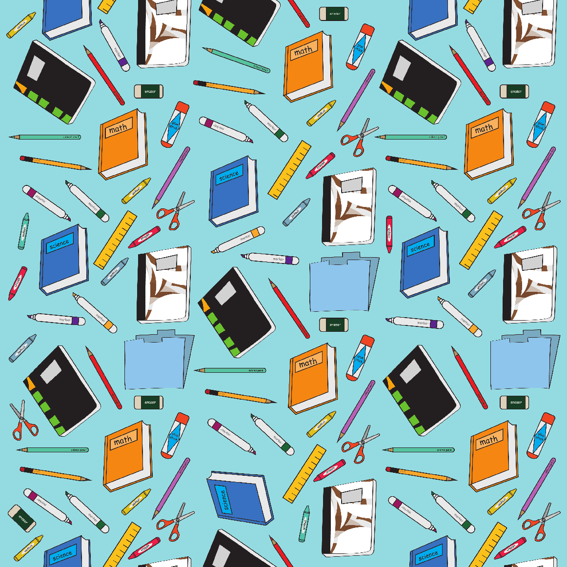 Back to School - School Supplies in Sky Blue Background Prints Adhesive Vinyl