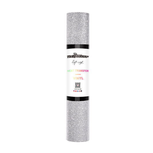 Teckwrap Glitter Heat Transfer Vinyl - Silver | Durable & Sparkling Designs for Tees, Hoodies, Hats, and More!