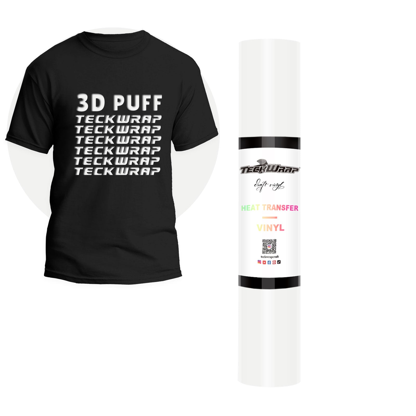 TECKWRAP White 3D Puff Heat Transfer Vinyl - 10" X 5ft Roll For DIY T-Shirts & Clothing, Iron On HTV